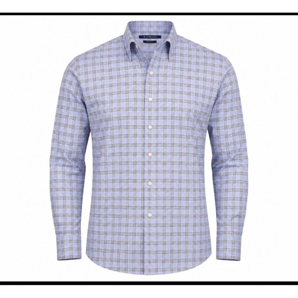Sean John Tailored Fit Dress Shirt M 17 34/25 Blue Plaid Long Sleeve Button NWT